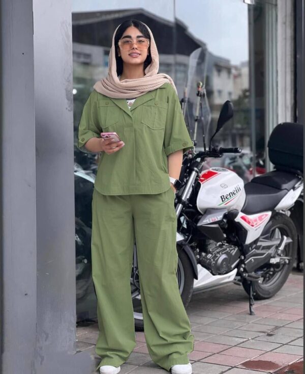 ست شومیز مانتویی و شلوار بگ - تصویر 3